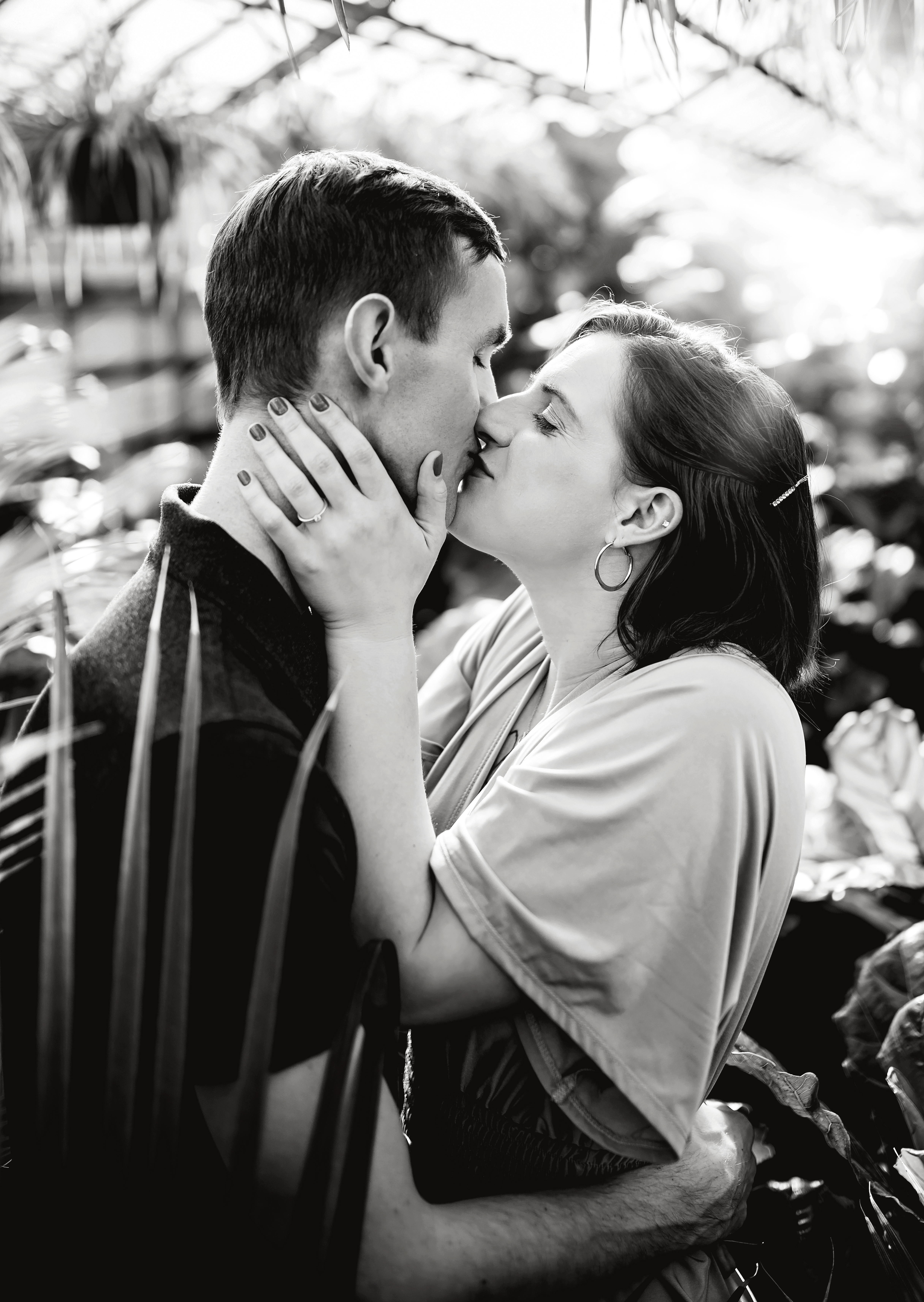 black and white engagement photo